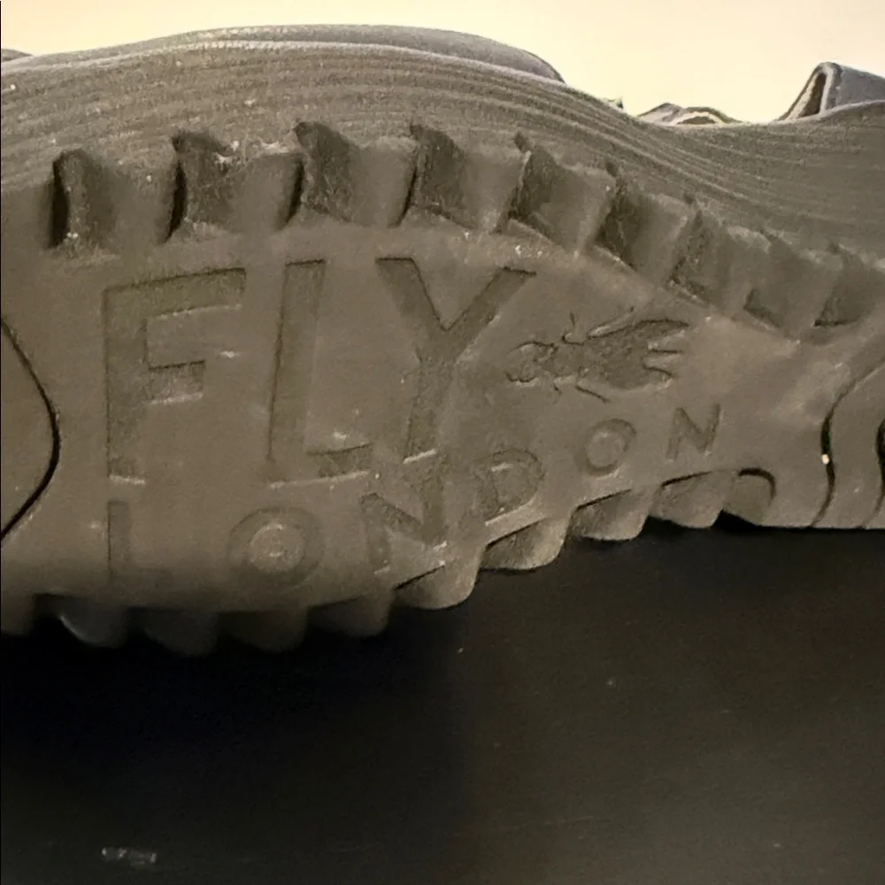 Fly London Navy Leather Ankle-Strap Wedge Sandals size 38 7-7.5US - Picture 5 of 11